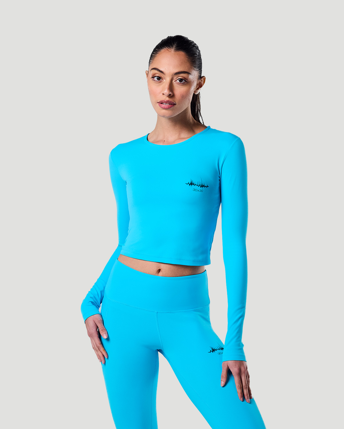 Long Sleeve Crop Top - Blue Atoll image number 4