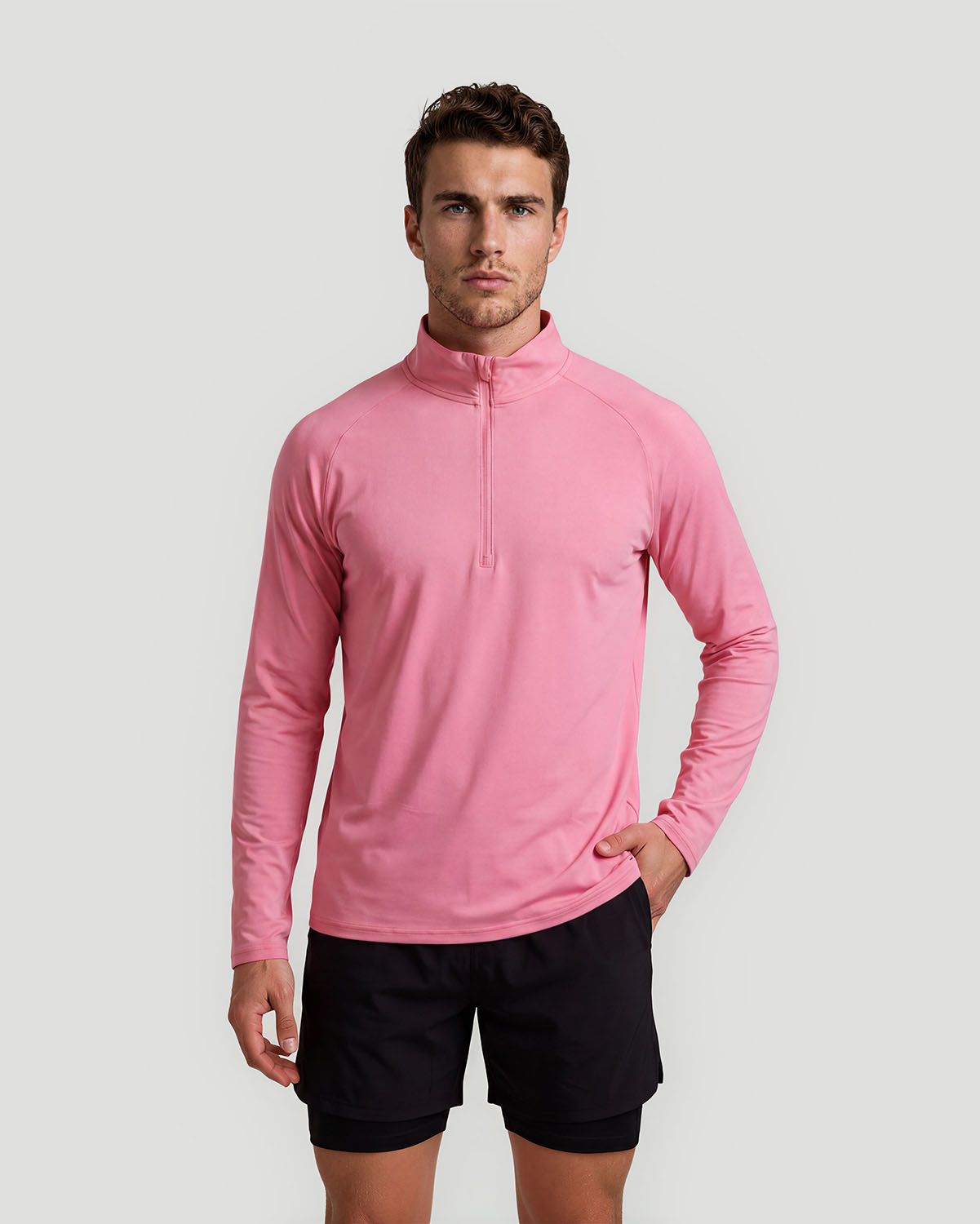 Men's Half-Zip Long Sleeve T-Shirt - Cashmere Rose image number 0