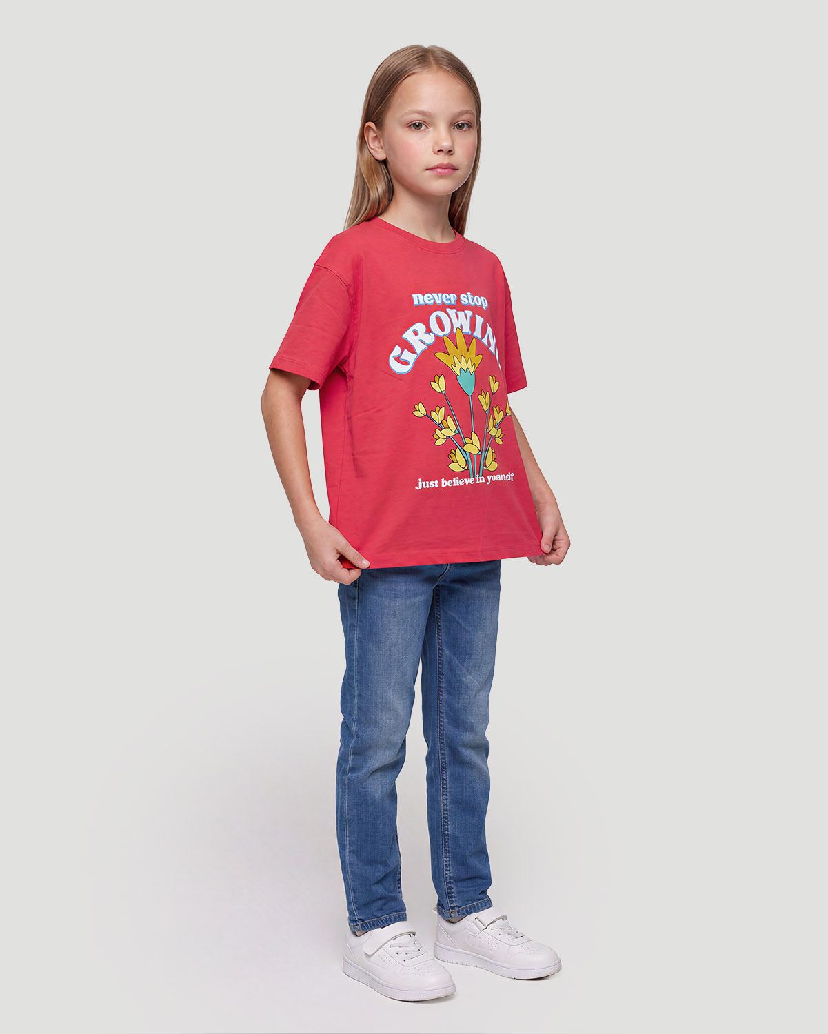 Girls Graphic T-Shirt - Never Stop Growing - Sunkissed Coral image number 3
