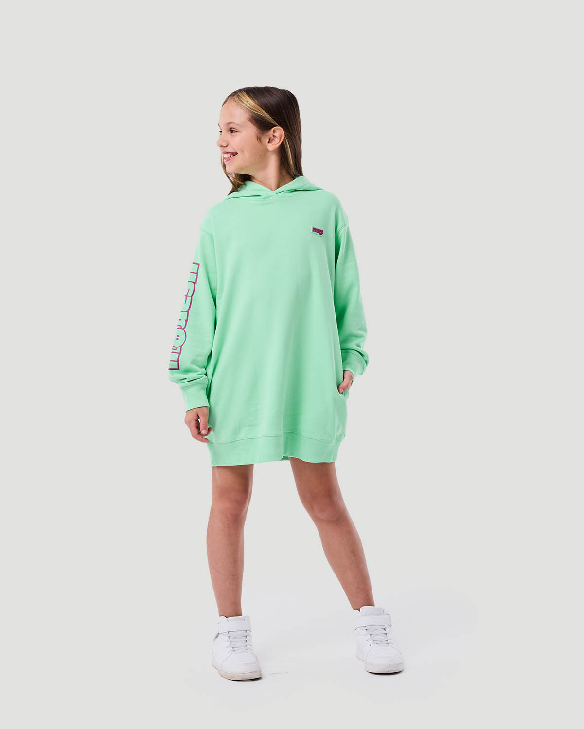 Girl's Hoodie Dress - Green Ash image number 1
