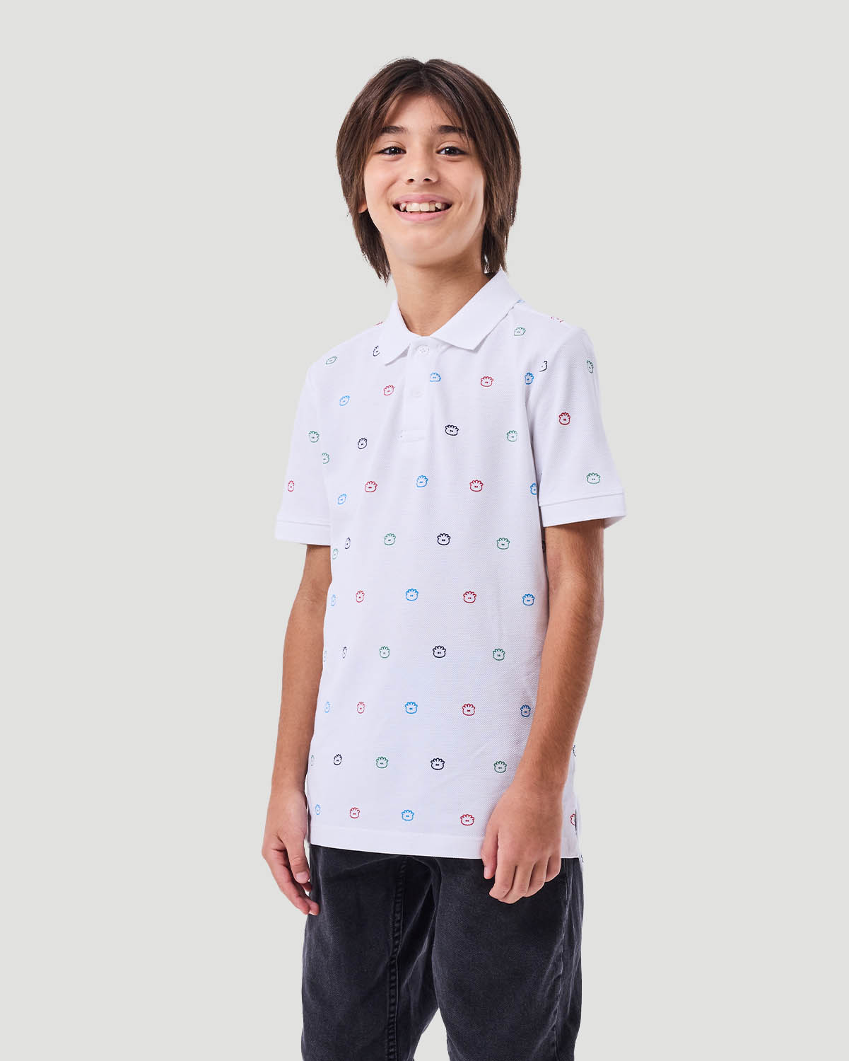Boy's Printed Polo T- shirt - White image number 3