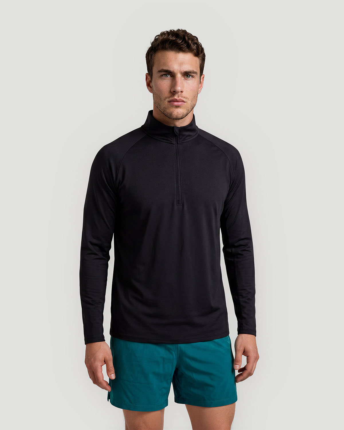 Men's Half-Zip Long Sleeve T-Shirt - Jet Black image number 0