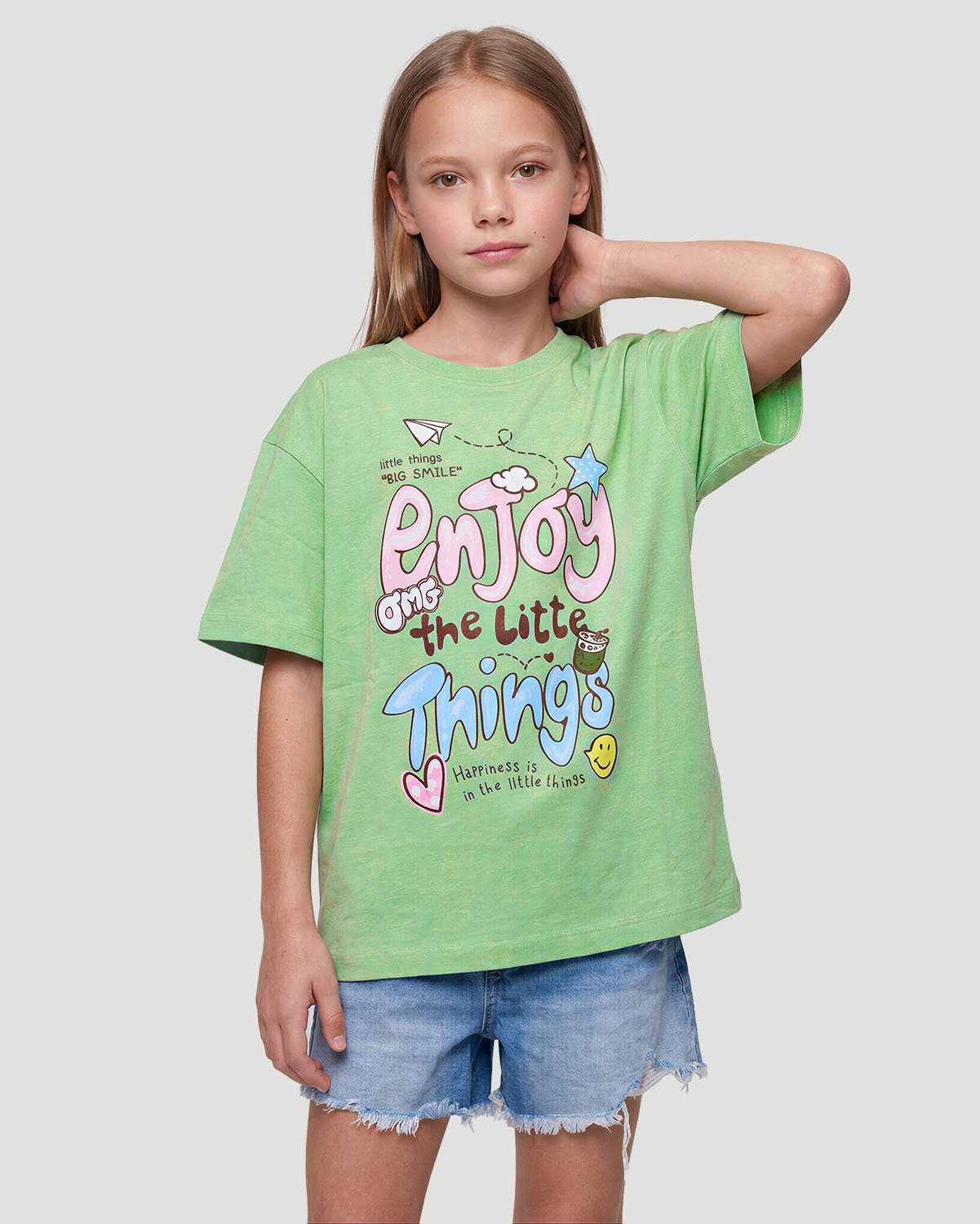 Girls Graphic T-Shirt - Enjoy Little things - Quiet Green image number 0