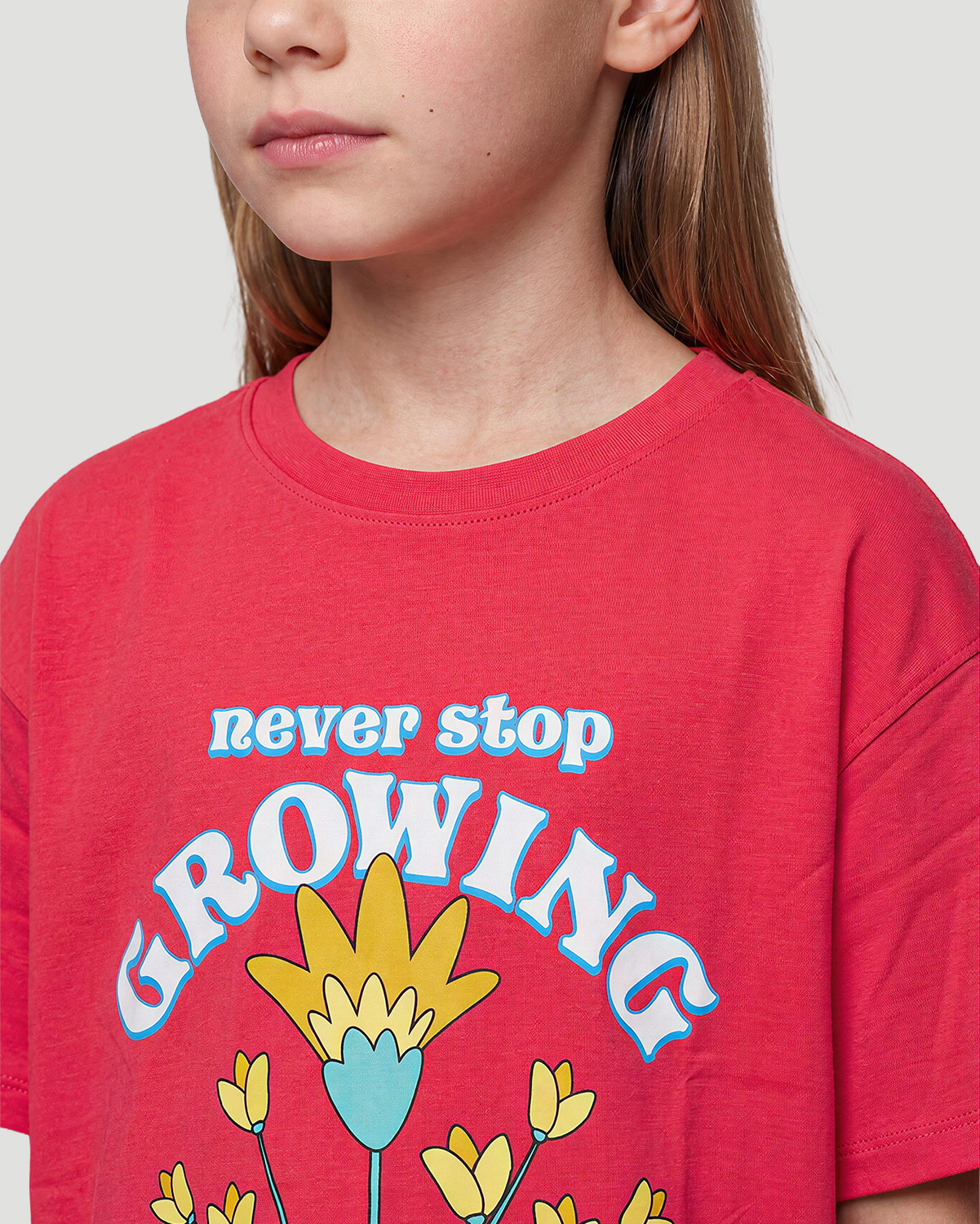 Girls Graphic T-Shirt - Never Stop Growing - Sunkissed Coral image number 5