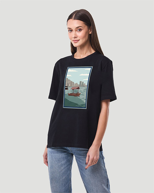 Women's Graphic T-Shirt-Dhow Boat - Jet Black
