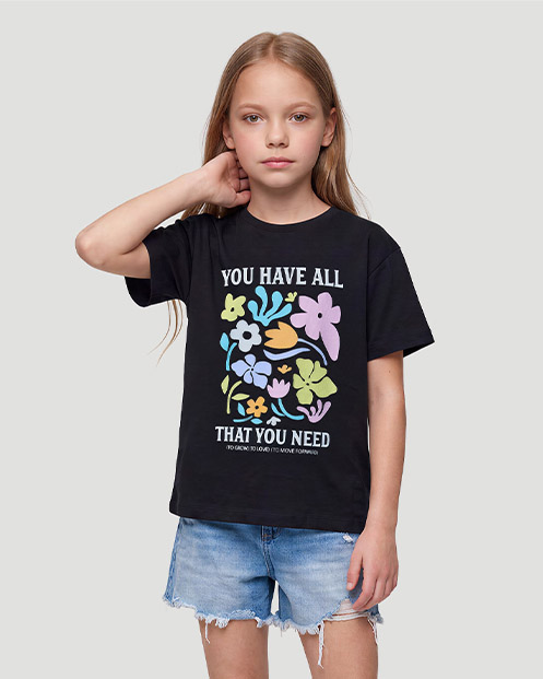 Girls Graphic T-Shirt - You have all - Jet Black