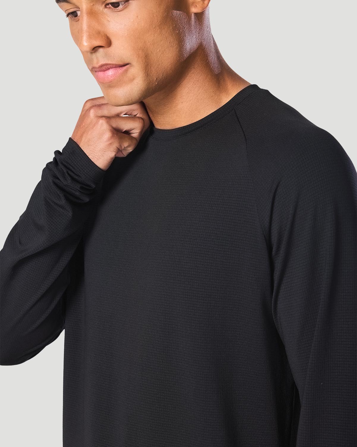 Men's Crew Neck Long Sleeve T-Shirt - Jet Black image number 2