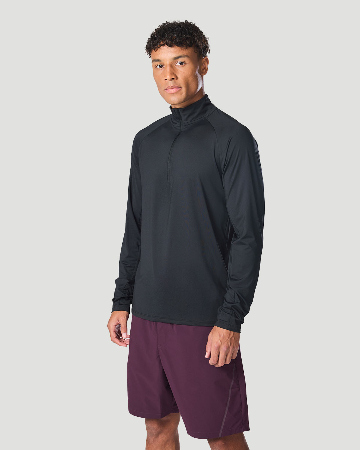 Men's Half-Zip Long Sleeve T-Shirt - Jet Black image number 0
