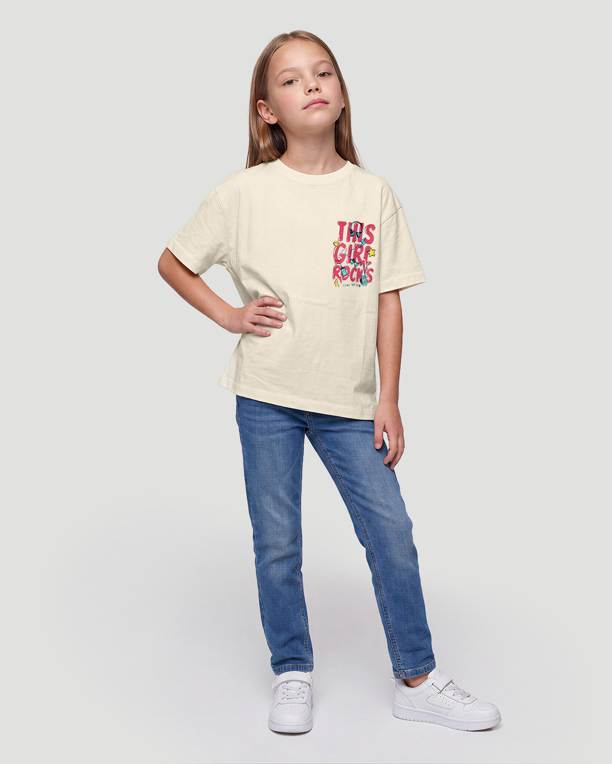 Girls Graphic T-Shirt - This Girl Rocks - Antique White image number 3