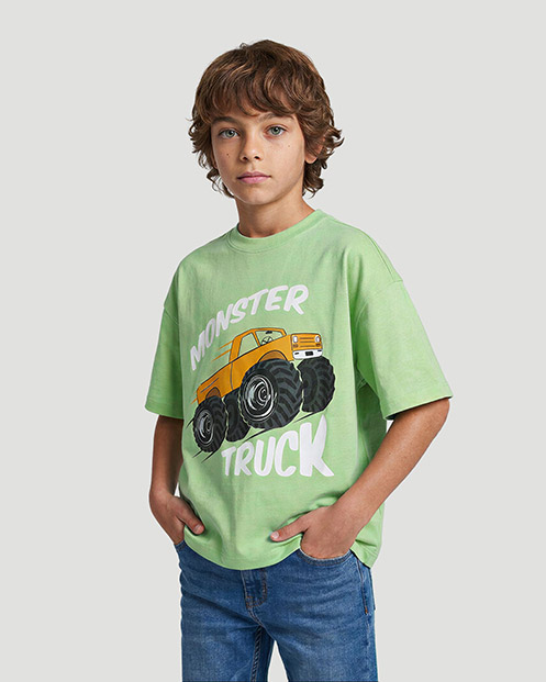 Boys Graphic T-Shirt - Monster Truck - Quiet Green