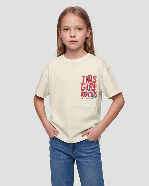 Girls Graphic T-Shirt - This Girl Rocks - Antique White