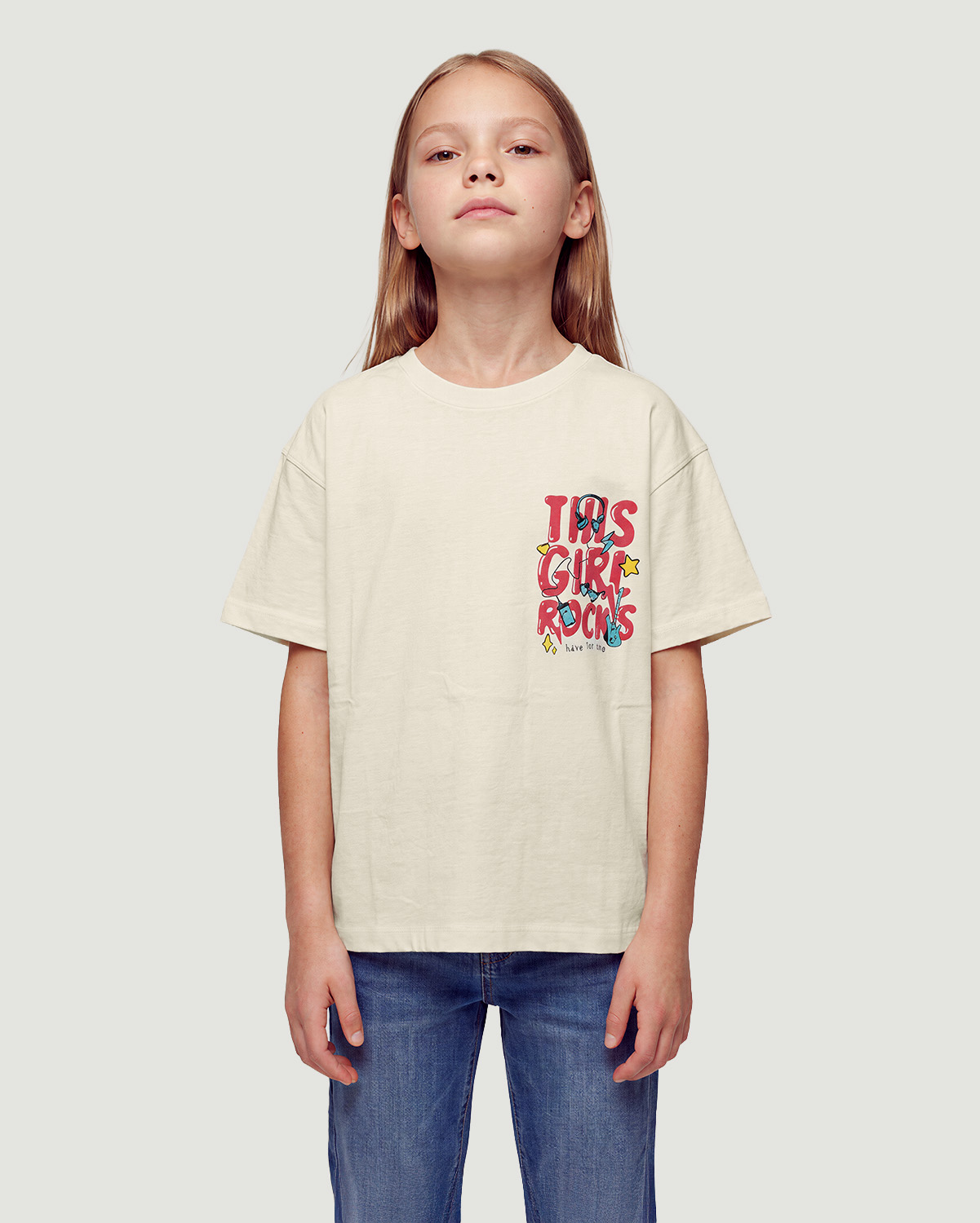 Girls Graphic T-Shirt - This Girl Rocks - Antique White image number 1