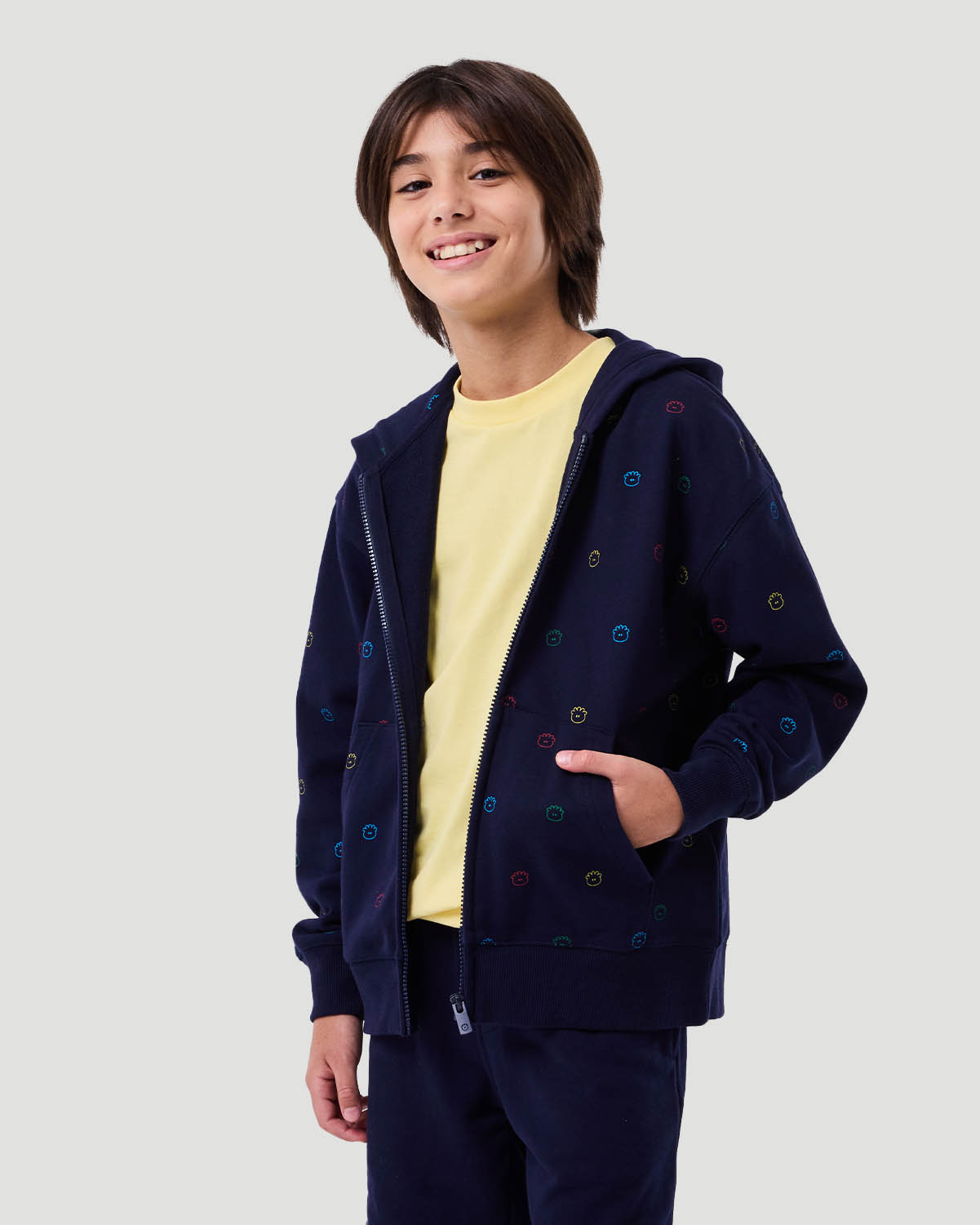 Boy's Printed Zip Hoodie - Navy image number 2