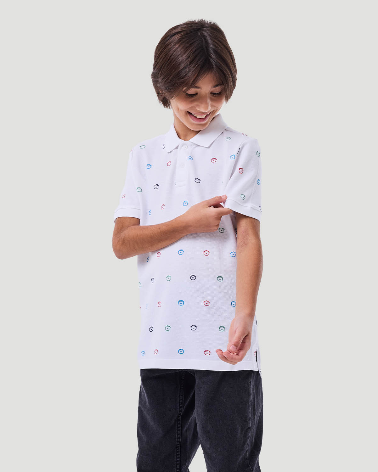 Boy's Printed Polo T- shirt - White image number 2