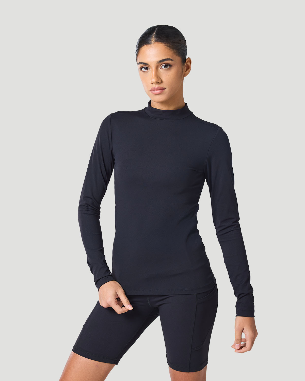 Women's High Neck T-Shirt - Jet Black image number 1