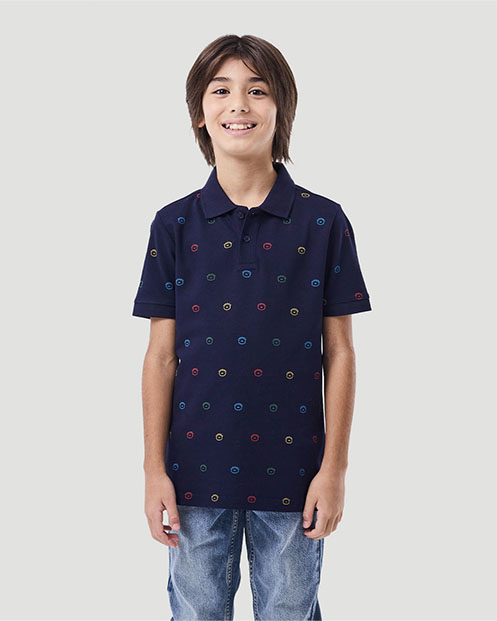 Boy's Printed Polo T- shirt - Navy