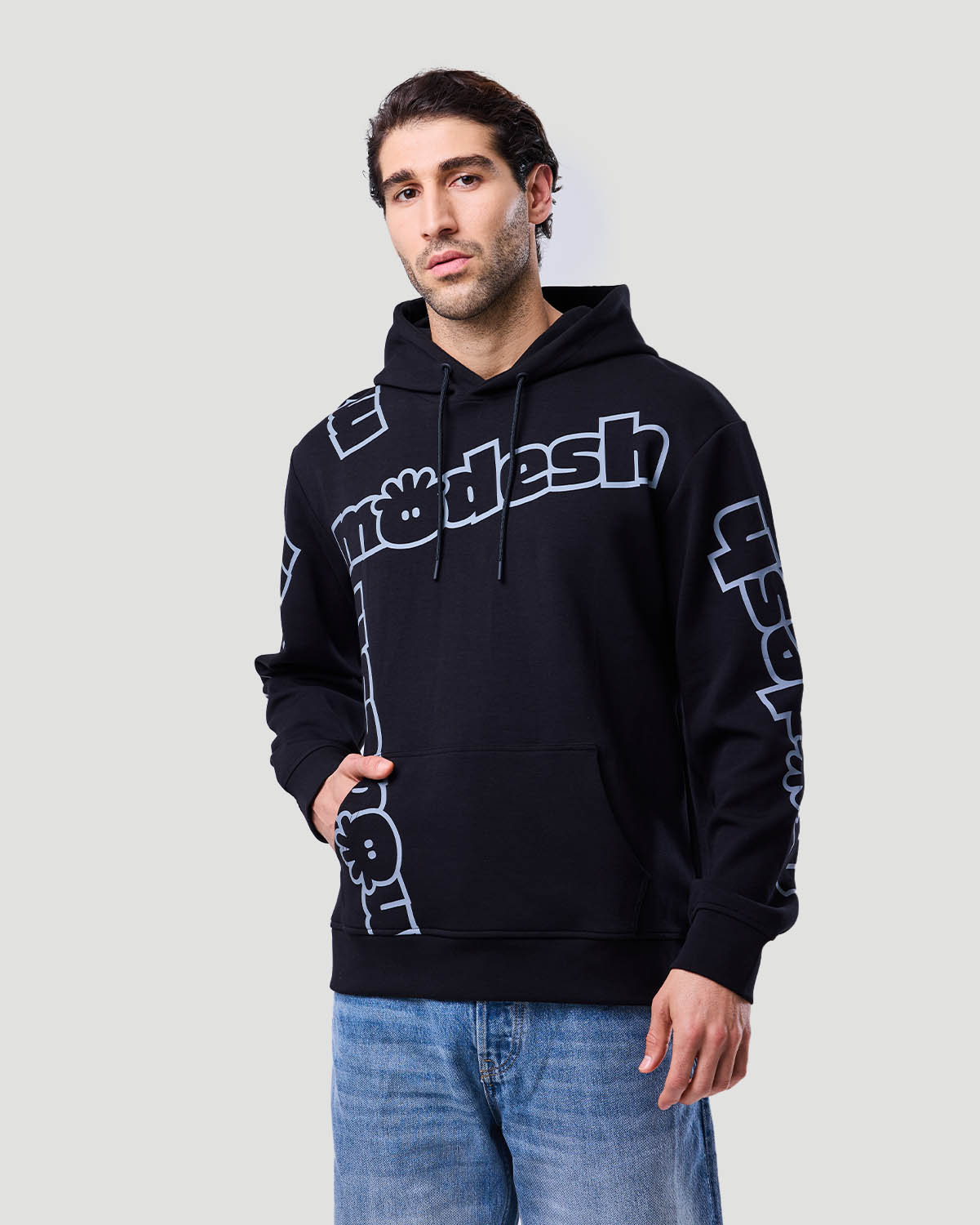 Men's Printed Hoodie - Jet Black image number 3