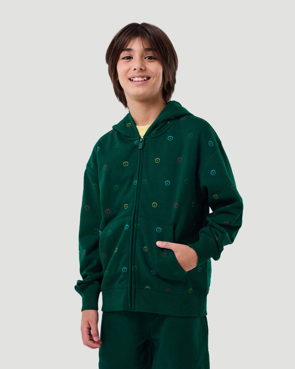 Boy's Printed Zip Hoodie - Evergreen image number 3