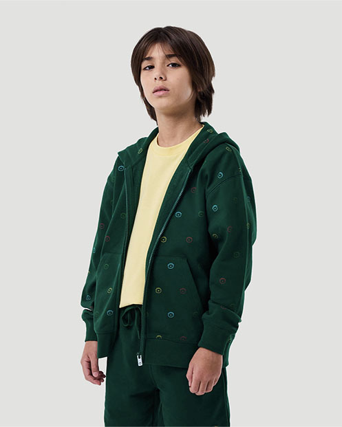 Boy's Printed Zip Hoodie - Evergreen