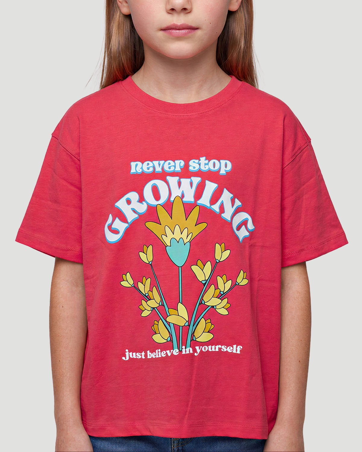 Girls Graphic T-Shirt - Never Stop Growing - Sunkissed Coral image number 4