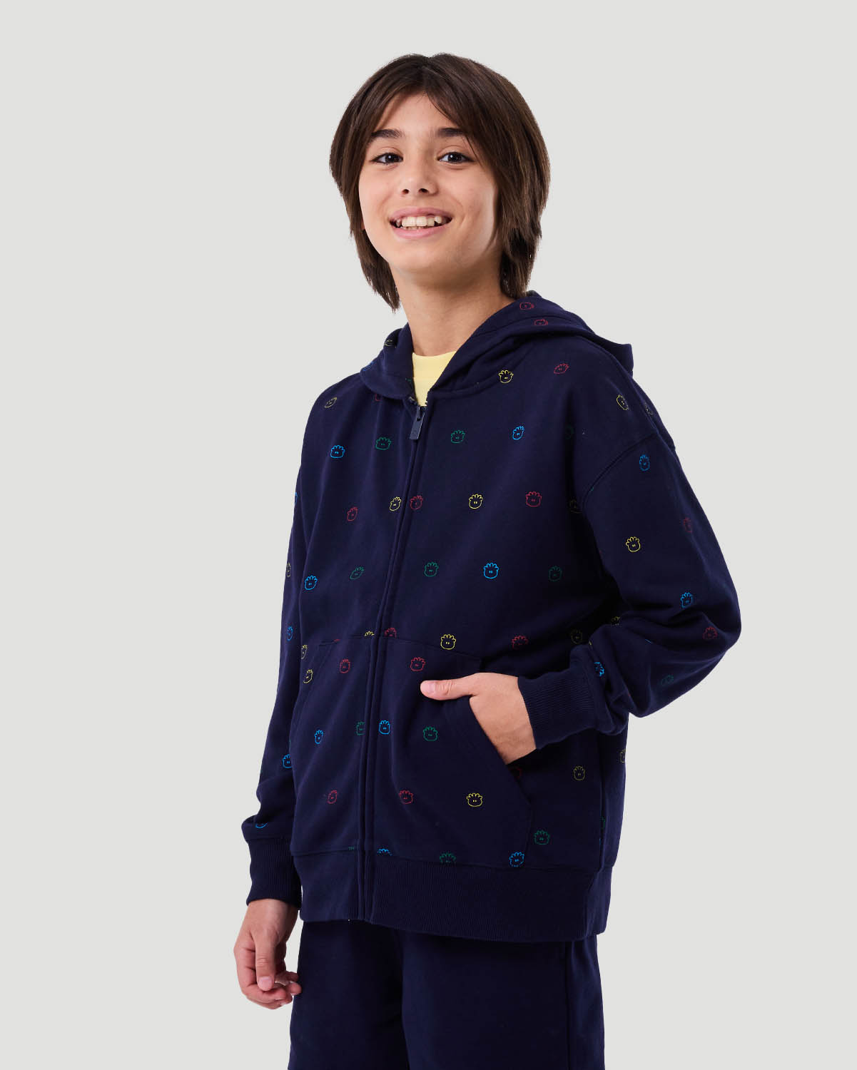 Boy's Printed Zip Hoodie - Navy image number 3
